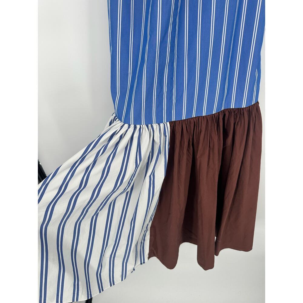 Tibi Blue and White Striped Halter Midi Dress with Brown Panel - Picture 4 of 8
